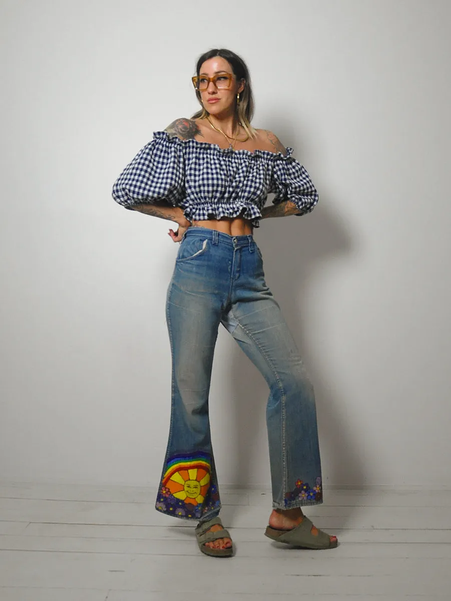 1960's/70's Sun   Rainbow Flared Jeans 34x30