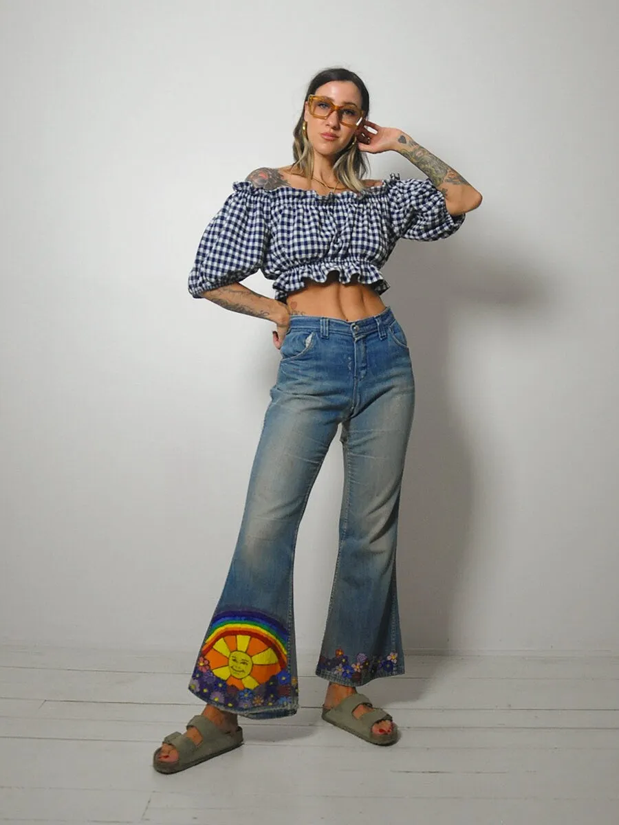 1960's/70's Sun   Rainbow Flared Jeans 34x30