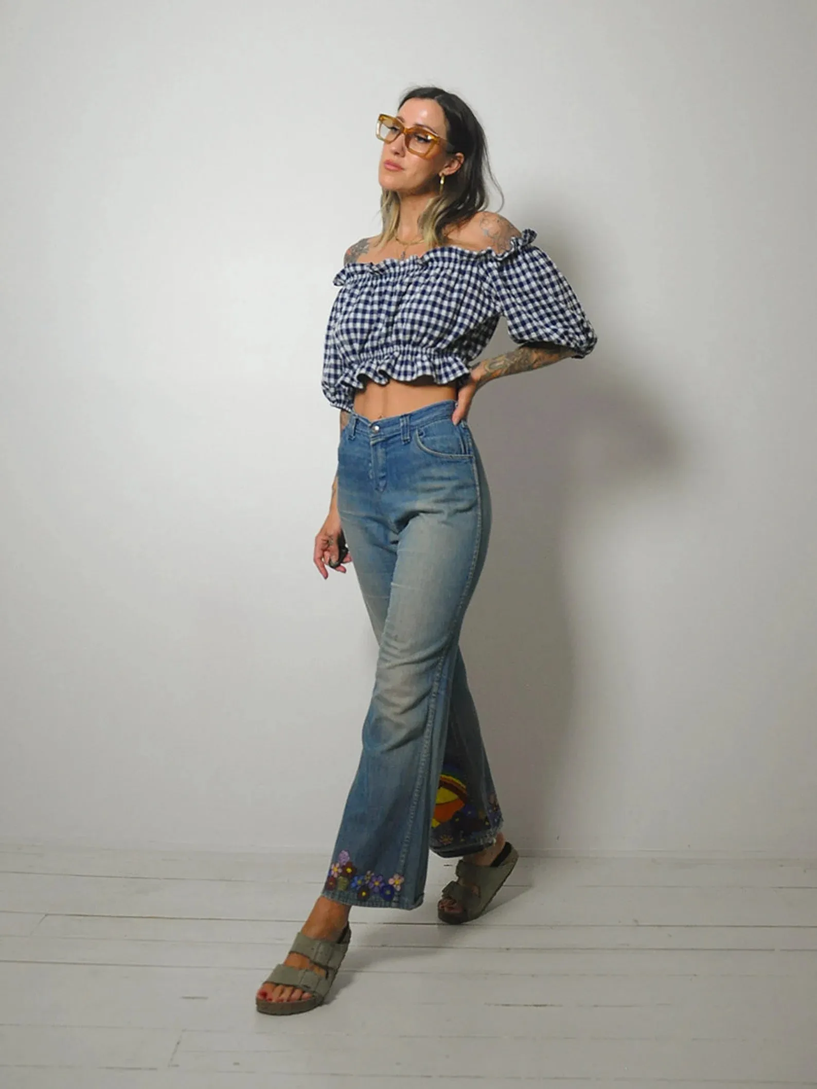 1960's/70's Sun   Rainbow Flared Jeans 34x30