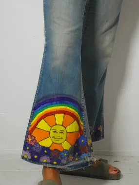 1960's/70's Sun   Rainbow Flared Jeans 34x30
