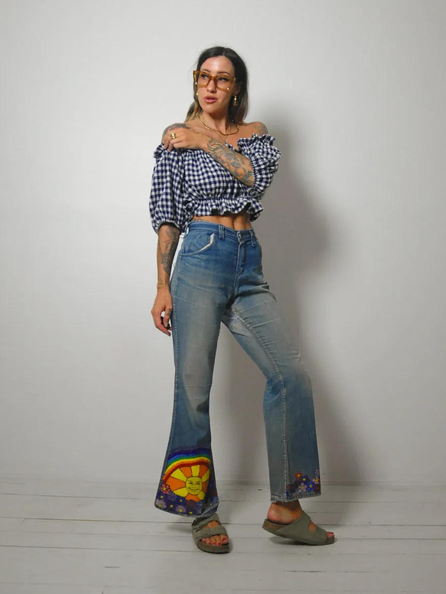 1960's/70's Sun   Rainbow Flared Jeans 34x30