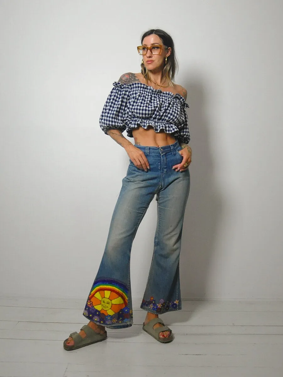 1960's/70's Sun   Rainbow Flared Jeans 34x30