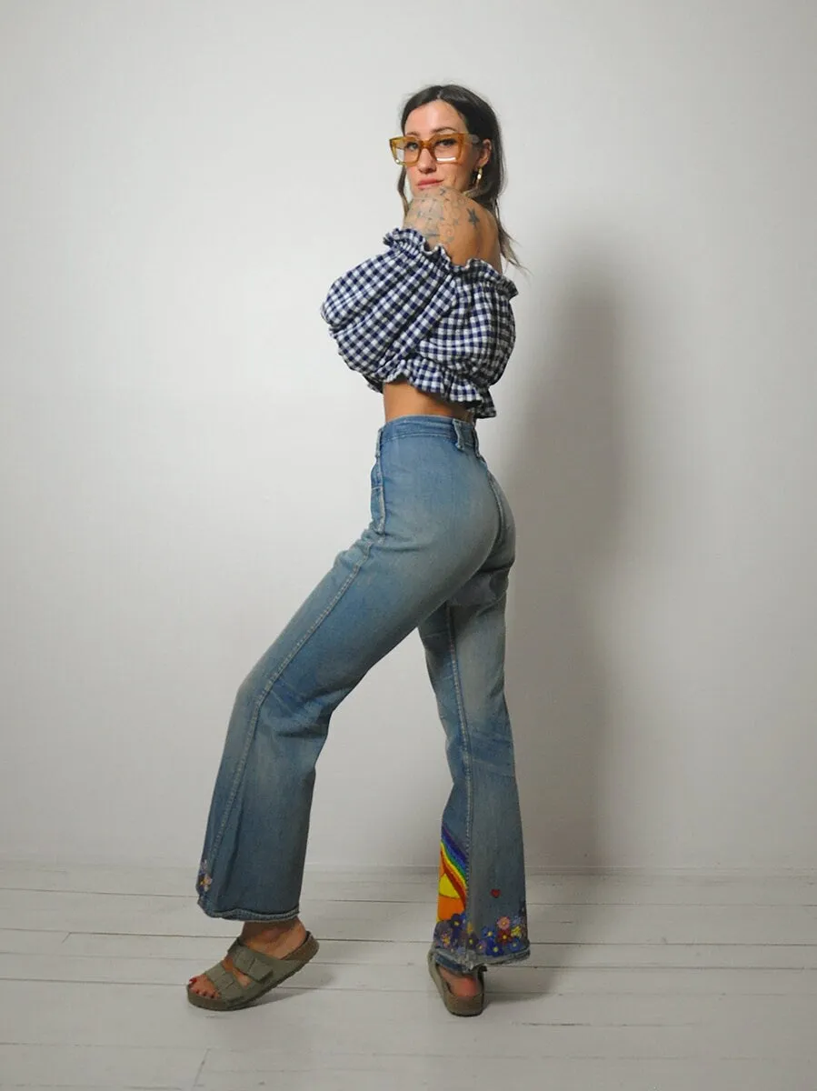 1960's/70's Sun   Rainbow Flared Jeans 34x30
