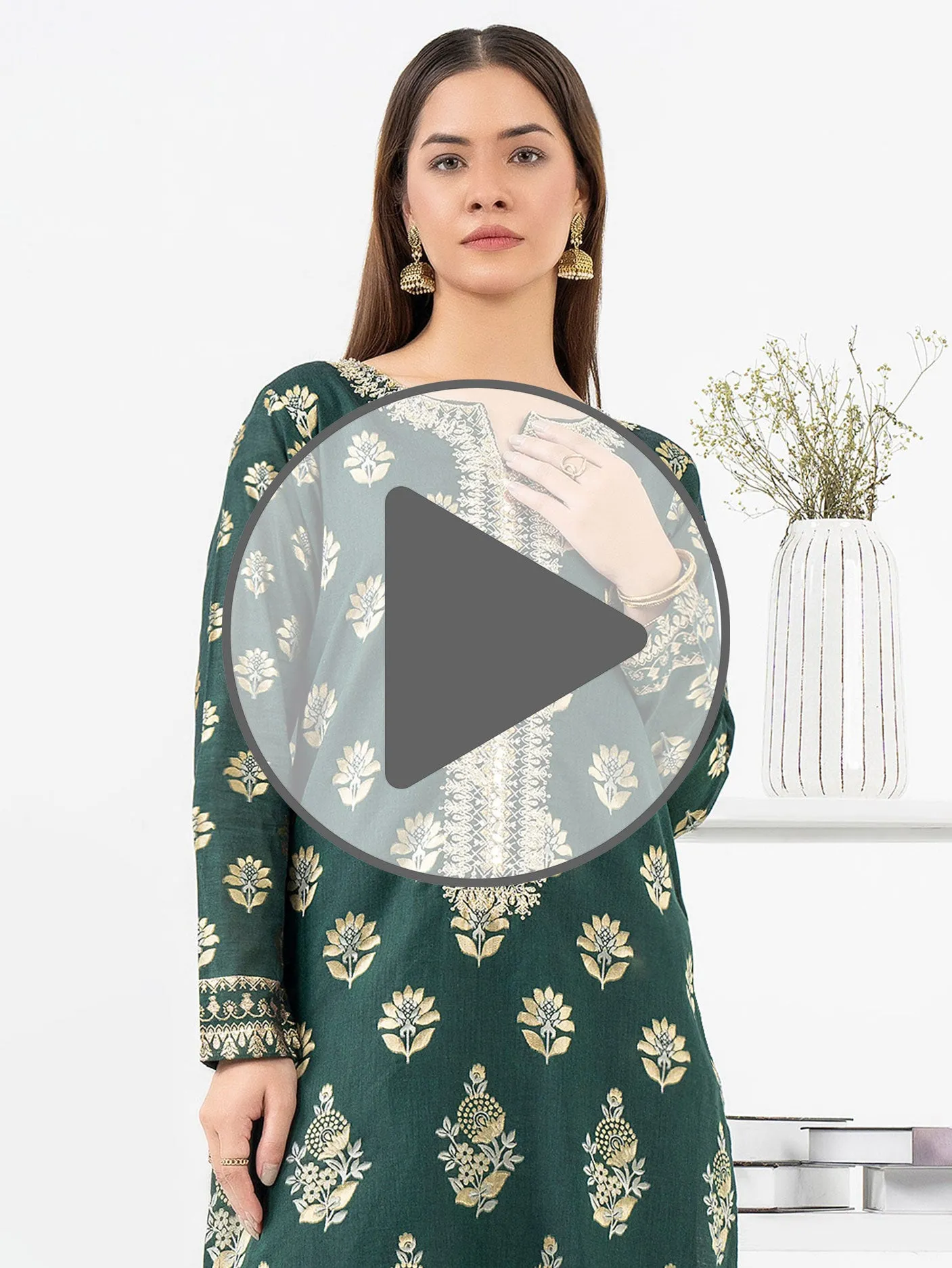 2 Piece Jacquard Shirt-Embroidered (Pret)