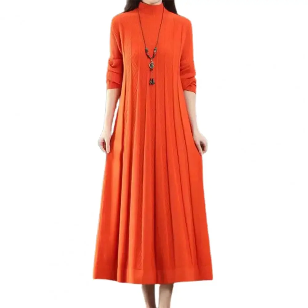 2024 New Autumn Winter Large Size Covering Belly Dress Middle Aged Elderly Mother Retro Long Knitted Sweater Dresses Vestidos