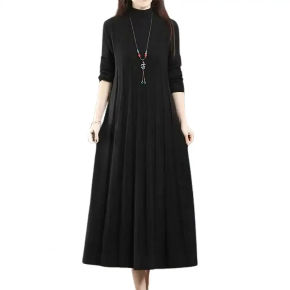 2024 New Autumn Winter Large Size Covering Belly Dress Middle Aged Elderly Mother Retro Long Knitted Sweater Dresses Vestidos