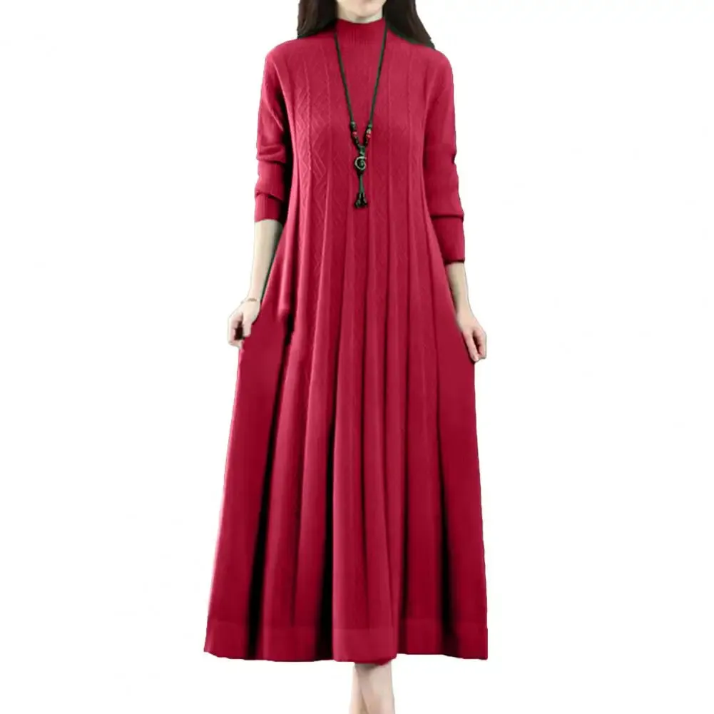 2024 New Autumn Winter Large Size Covering Belly Dress Middle Aged Elderly Mother Retro Long Knitted Sweater Dresses Vestidos