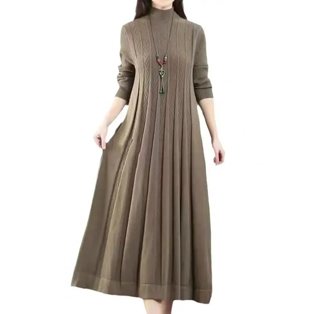 2024 New Autumn Winter Large Size Covering Belly Dress Middle Aged Elderly Mother Retro Long Knitted Sweater Dresses Vestidos