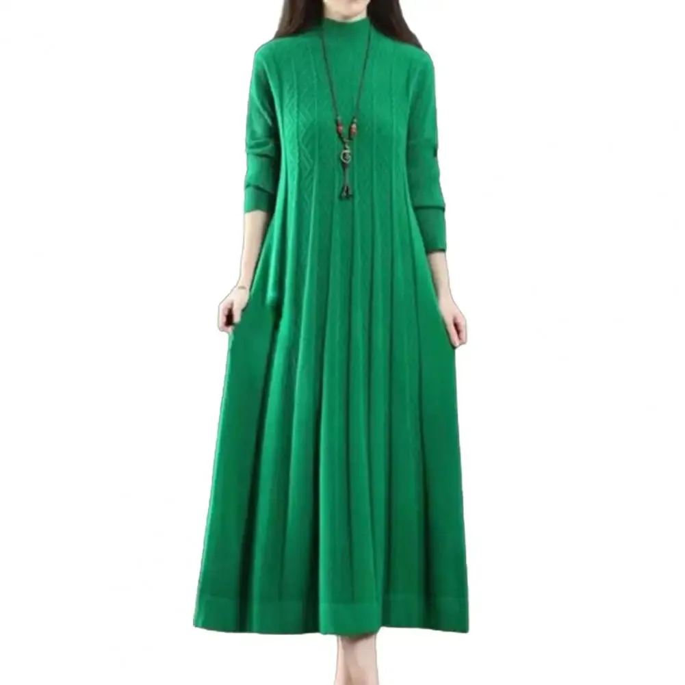 2024 New Autumn Winter Large Size Covering Belly Dress Middle Aged Elderly Mother Retro Long Knitted Sweater Dresses Vestidos