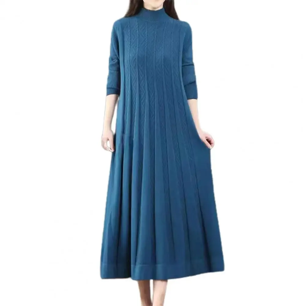 2024 New Autumn Winter Large Size Covering Belly Dress Middle Aged Elderly Mother Retro Long Knitted Sweater Dresses Vestidos