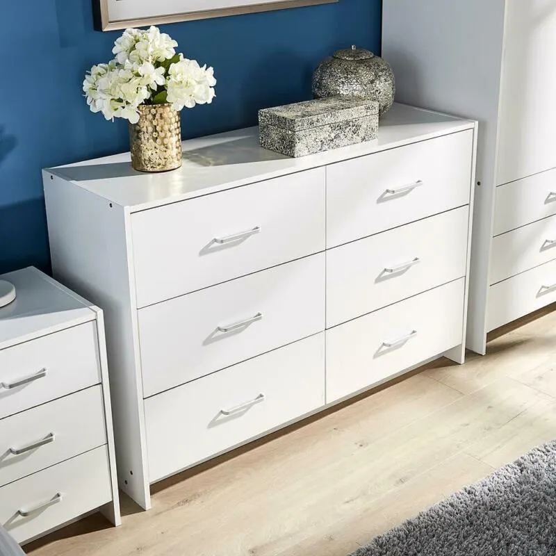 6 Drawers White Wide Chest of Drawers