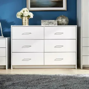 6 Drawers White Wide Chest of Drawers