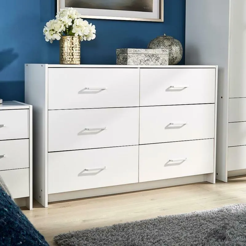 6 Drawers White Wide Chest of Drawers