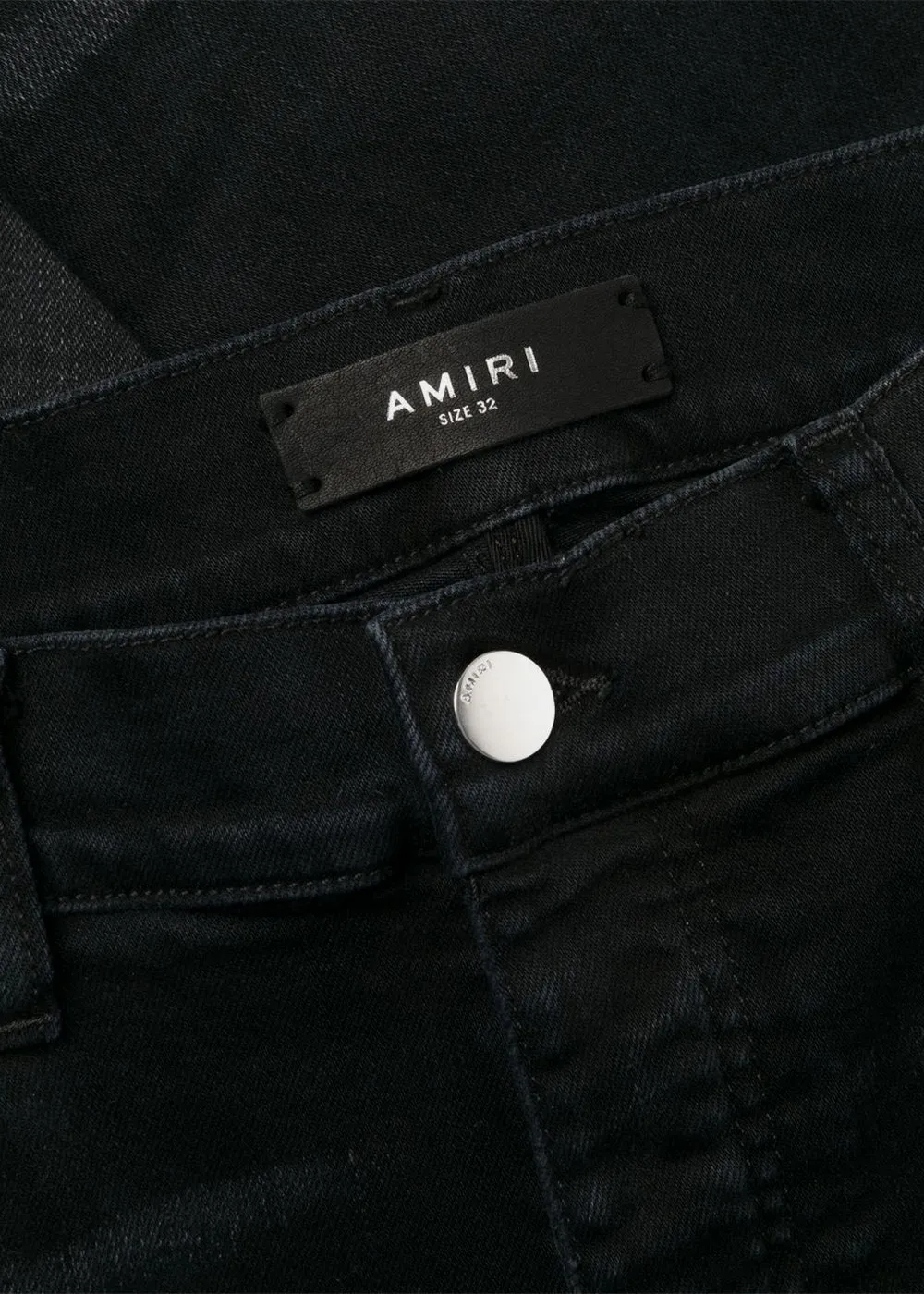 Aged Black Leather Stitch Logo Jeans