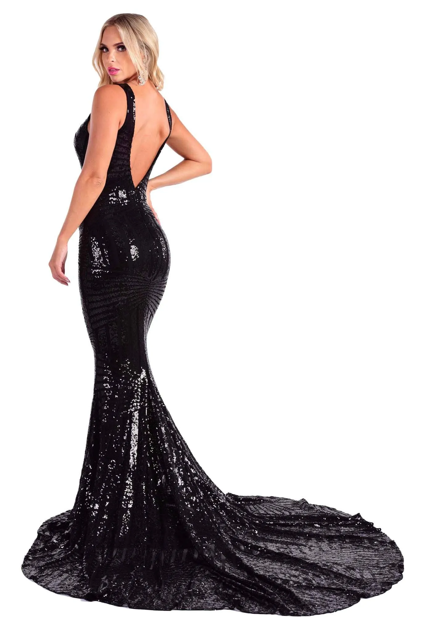 Amalfi Geometric Sequin Gown - Black