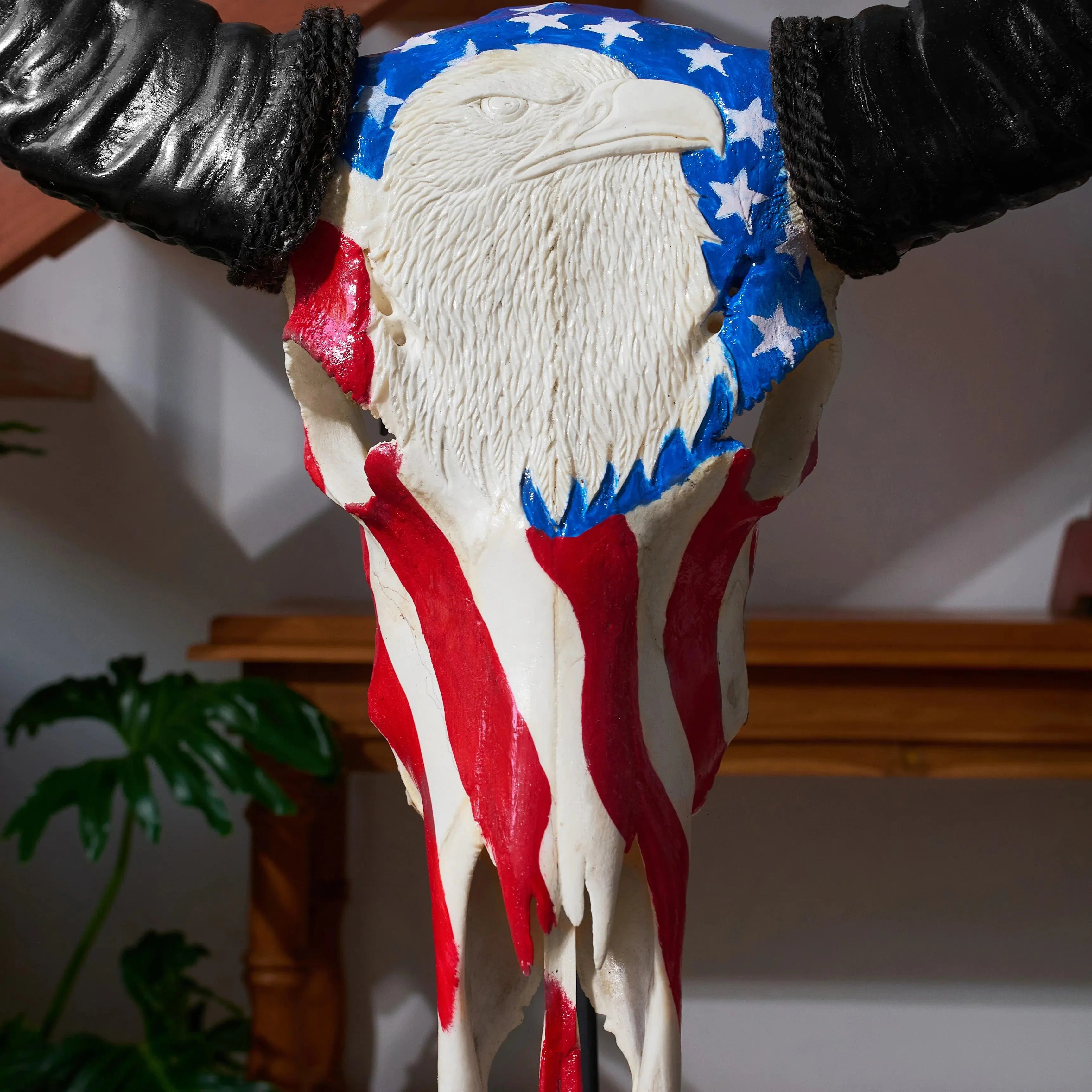 American Hand Carved Buffalo Skull