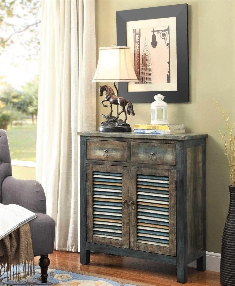 Antiqued Oak & Teal Console Table