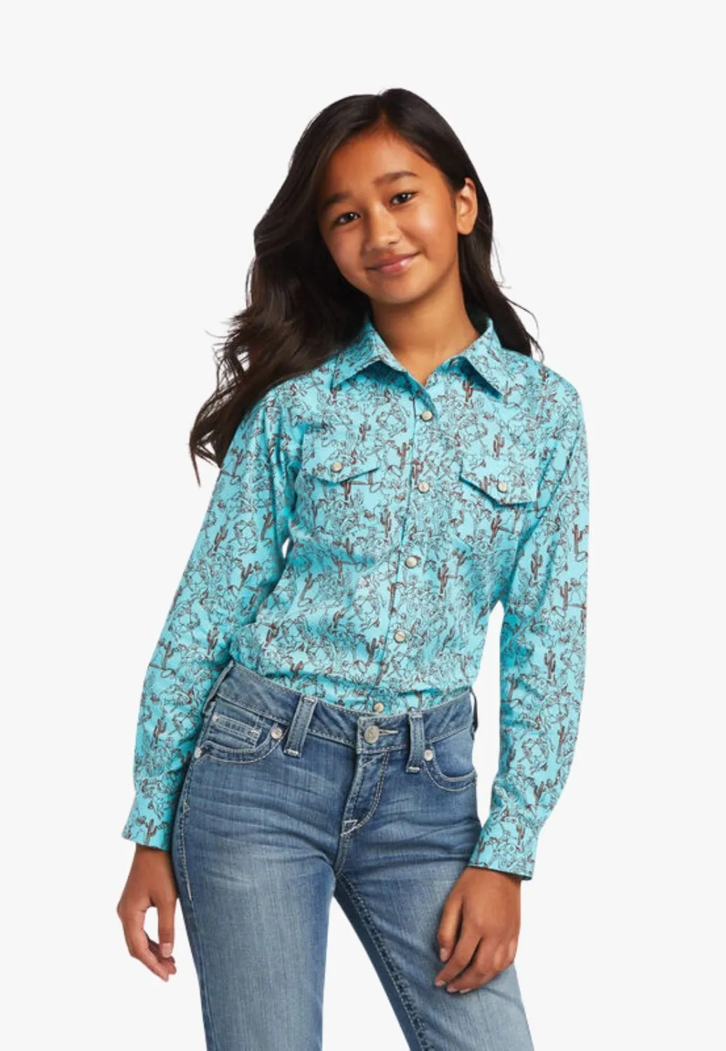 Ariat Girls REAL Bucking Bronc Long Sleeve Shirt