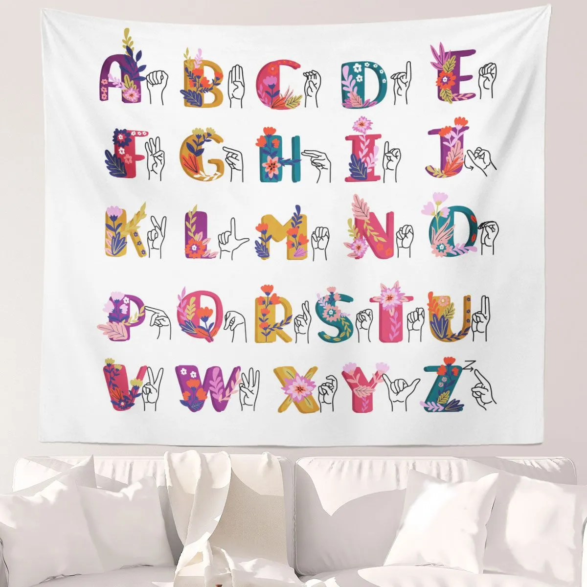 ASL Floral Alphabet Wall Tapestry