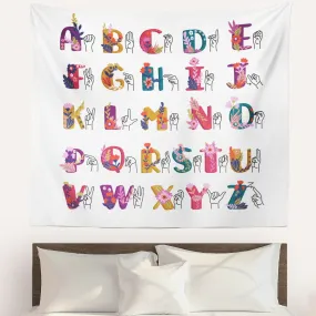ASL Floral Alphabet Wall Tapestry