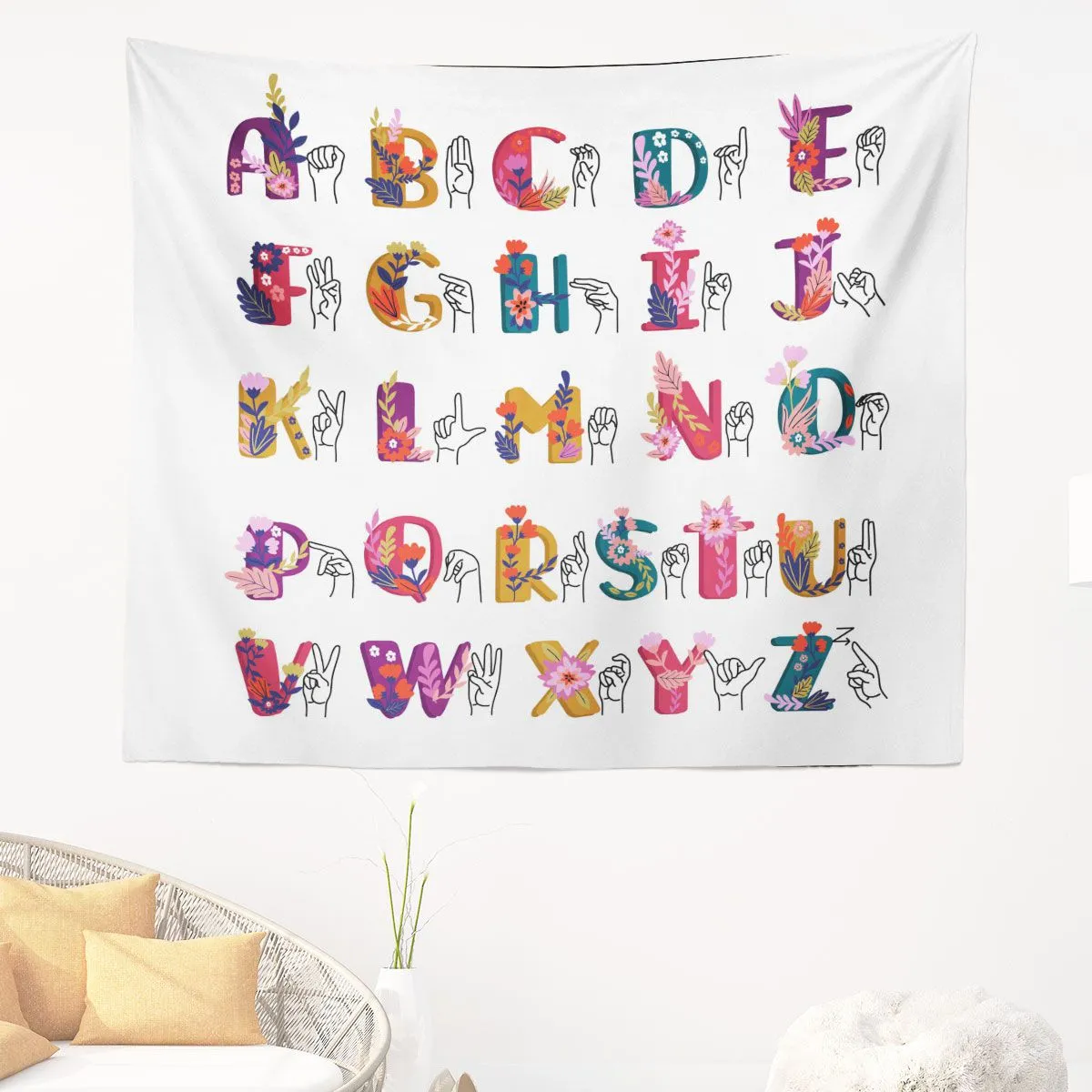 ASL Floral Alphabet Wall Tapestry