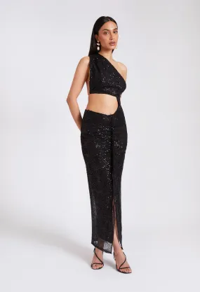 Asymmetric Cut-Out Sequin Dress - Panther