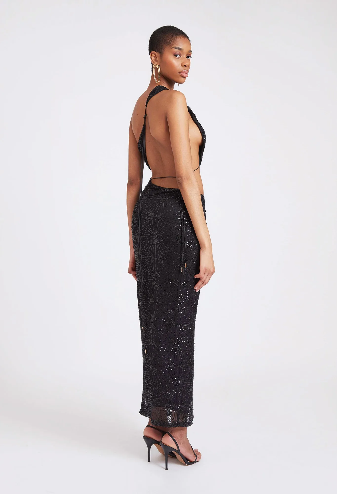 Asymmetric Cut-Out Sequin Dress - Panther