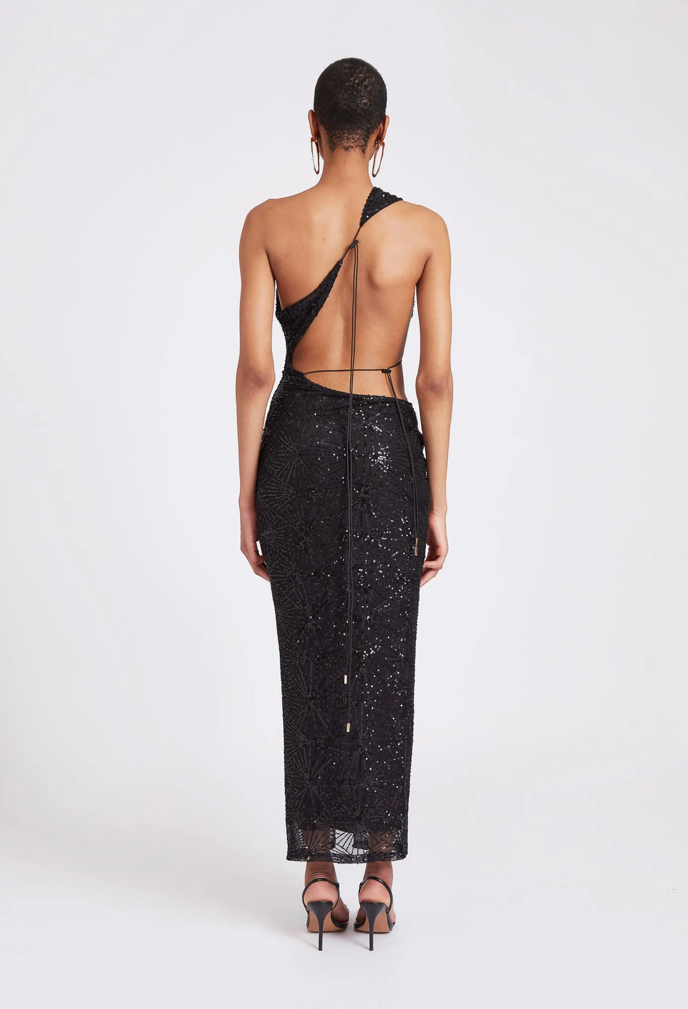 Asymmetric Cut-Out Sequin Dress - Panther