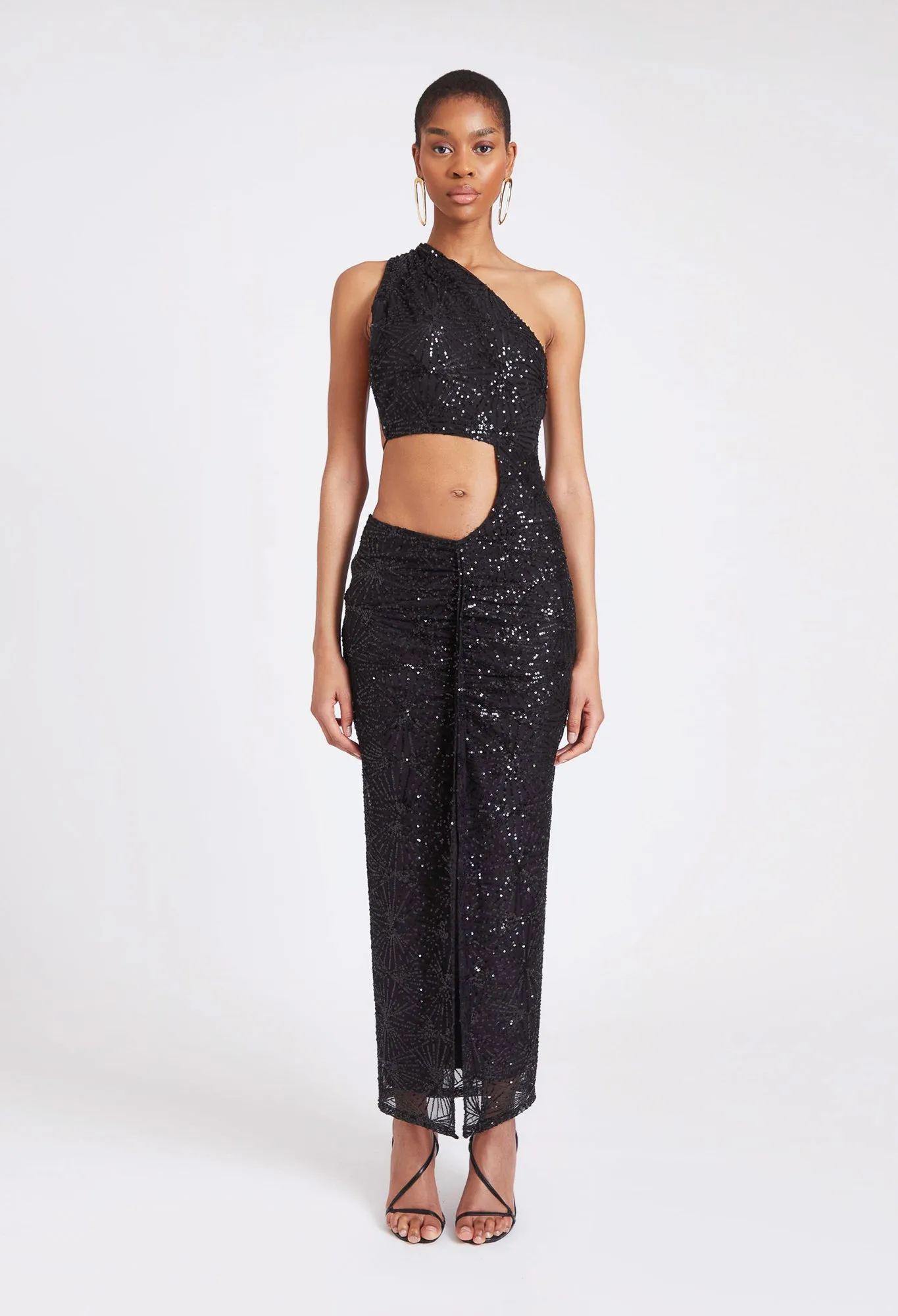 Asymmetric Cut-Out Sequin Dress - Panther