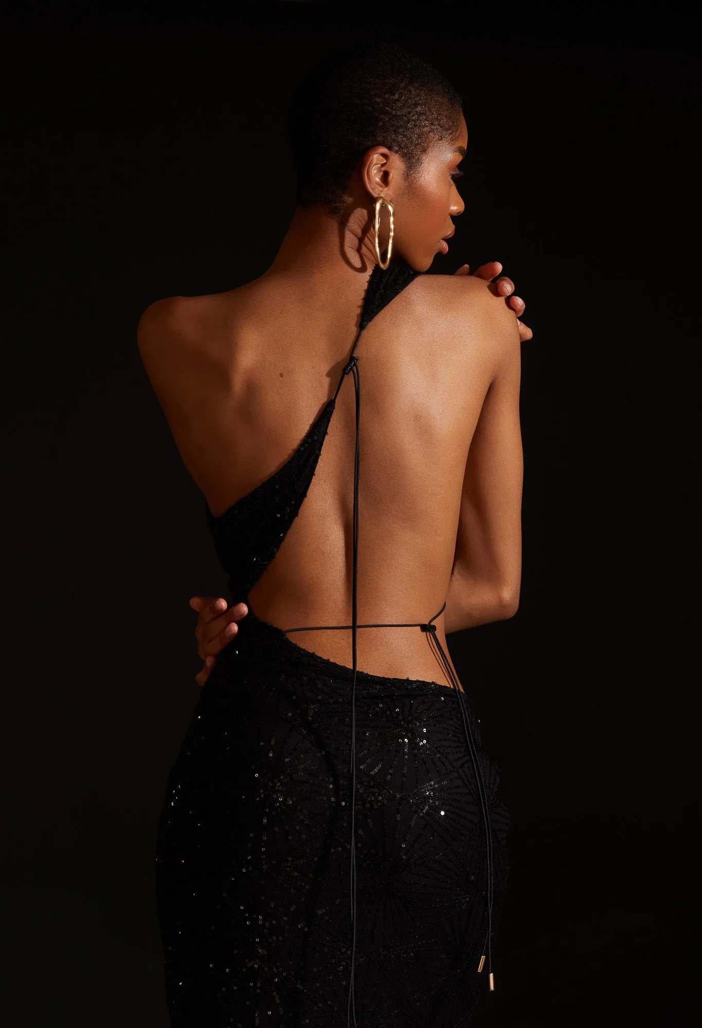 Asymmetric Cut-Out Sequin Dress - Panther