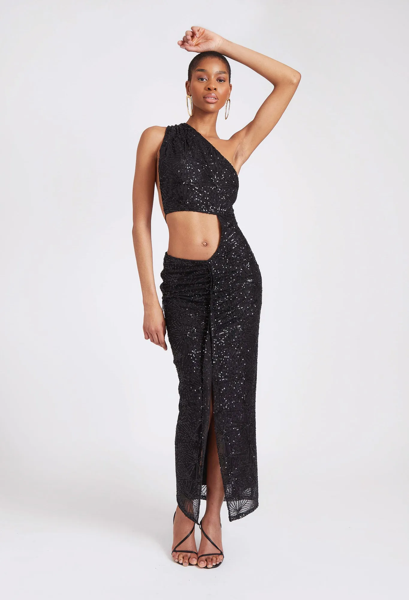 Asymmetric Cut-Out Sequin Dress - Panther