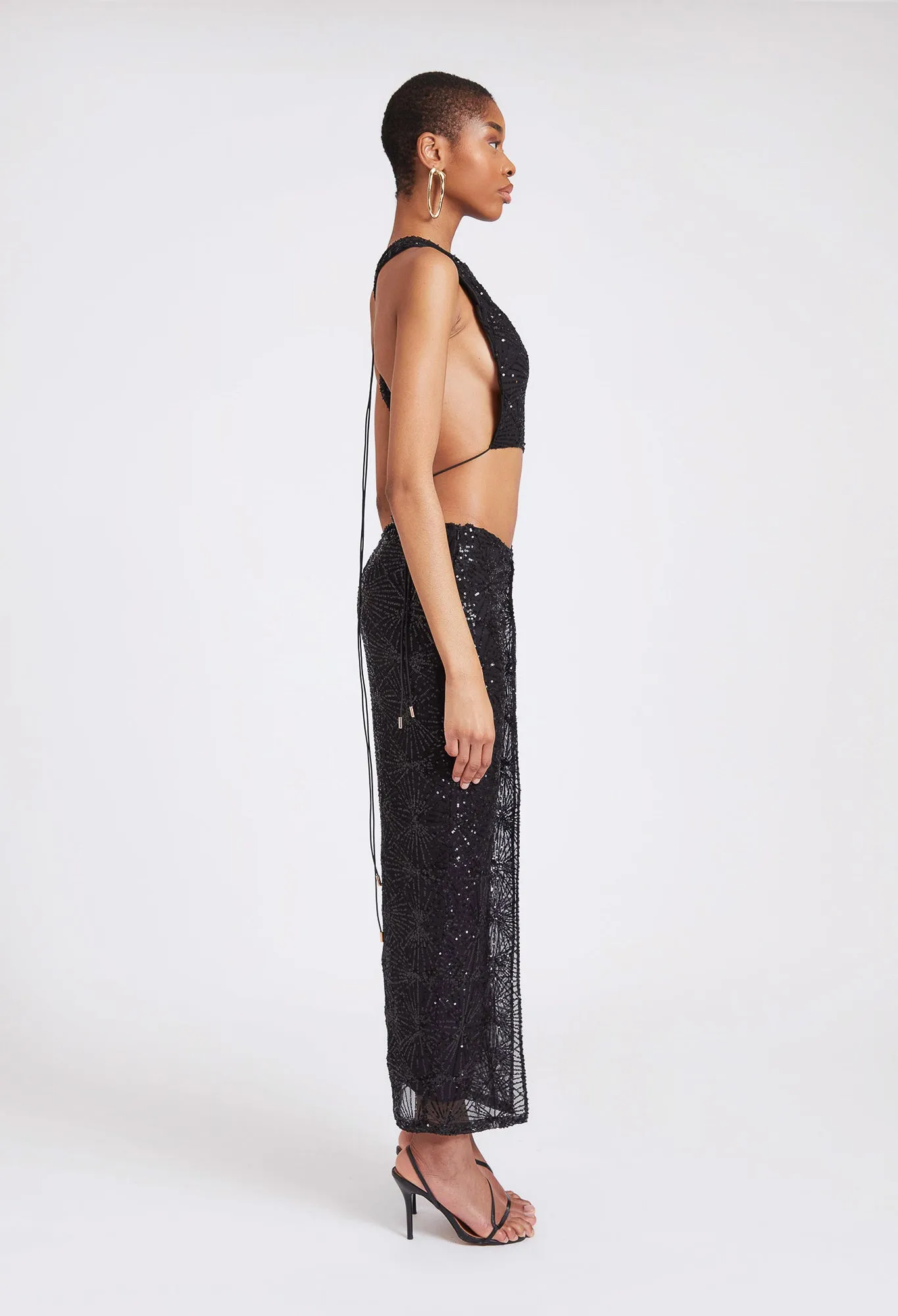 Asymmetric Cut-Out Sequin Dress - Panther