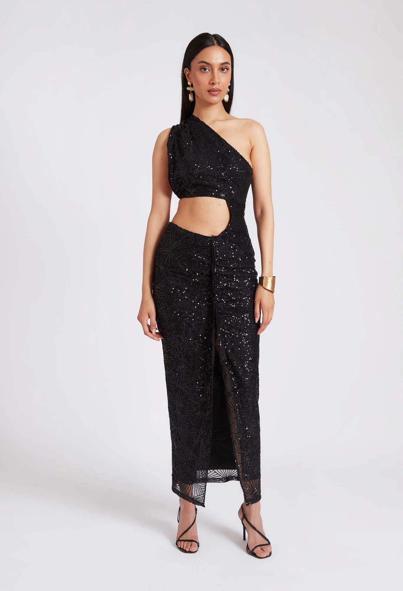 Asymmetric Cut-Out Sequin Dress - Panther