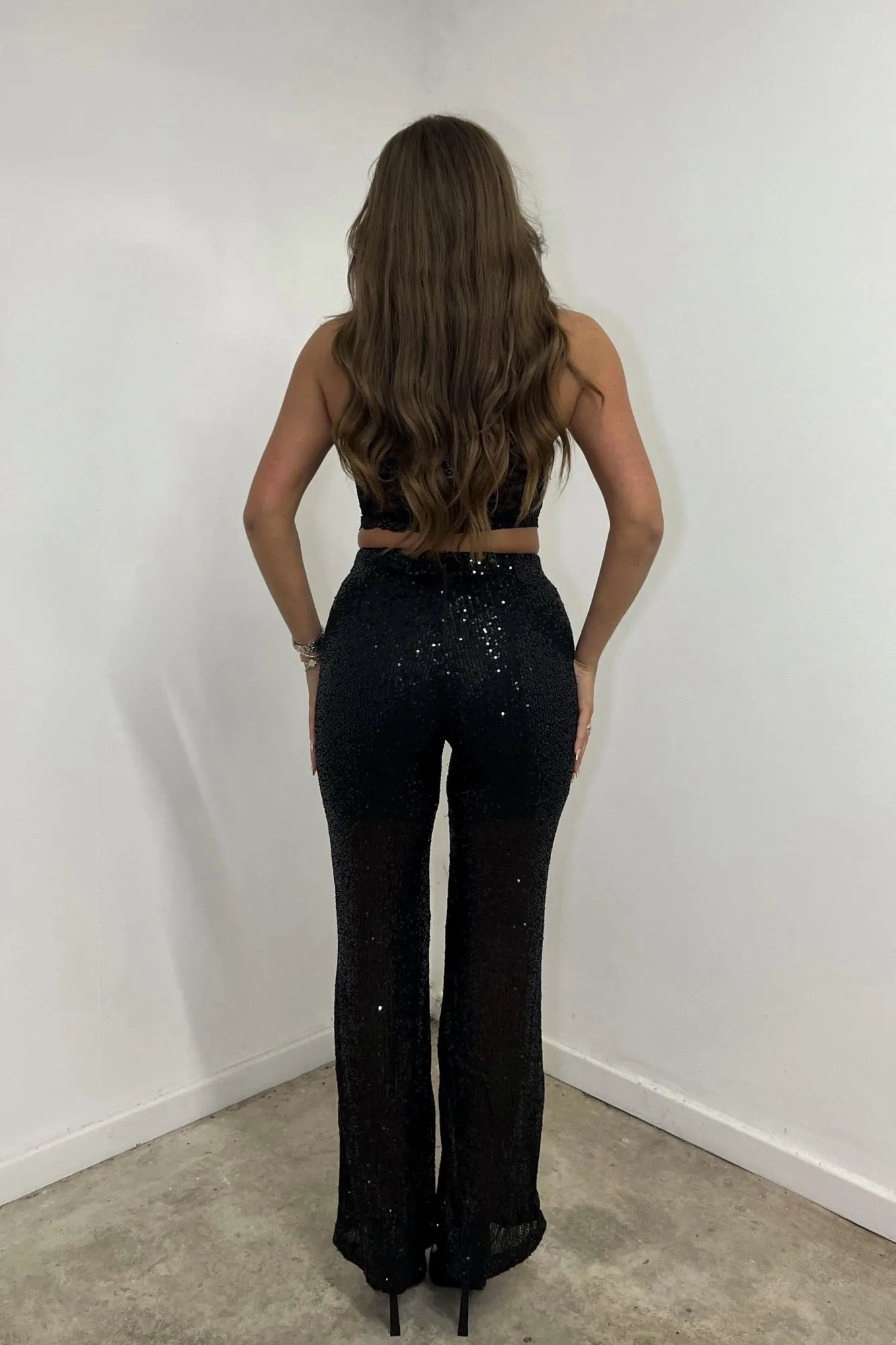 AX Paris Black Sequin High Waist Trousers