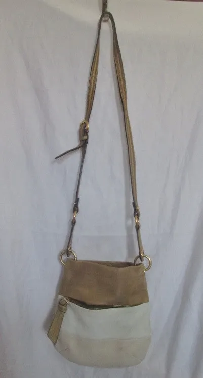 B. MAKOWSKY leather stripe hobo satchel shoulder sling bag bucket BEIGE S Neutral