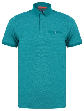 Bardell 2 Cotton Jacquard Polo Shirt with Chest Pocket in River Green - Kensington Eastside