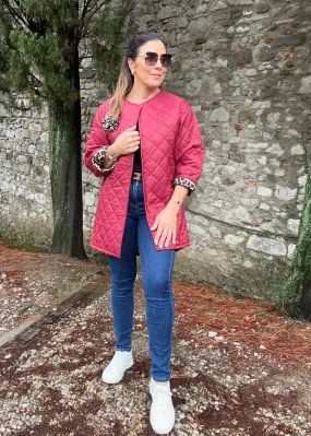 Beatrice Red Leopard Trim Jacket