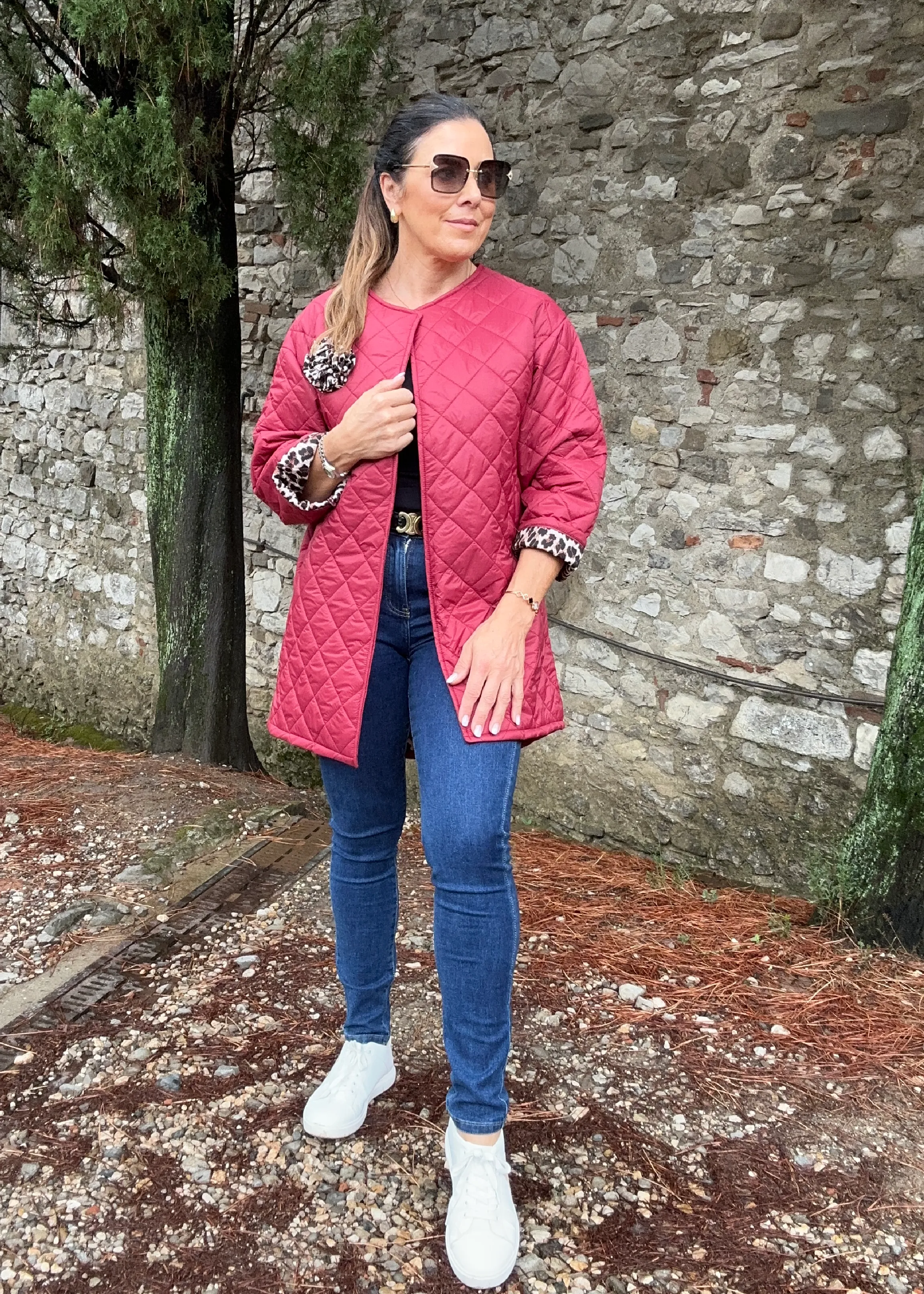 Beatrice Red Leopard Trim Jacket