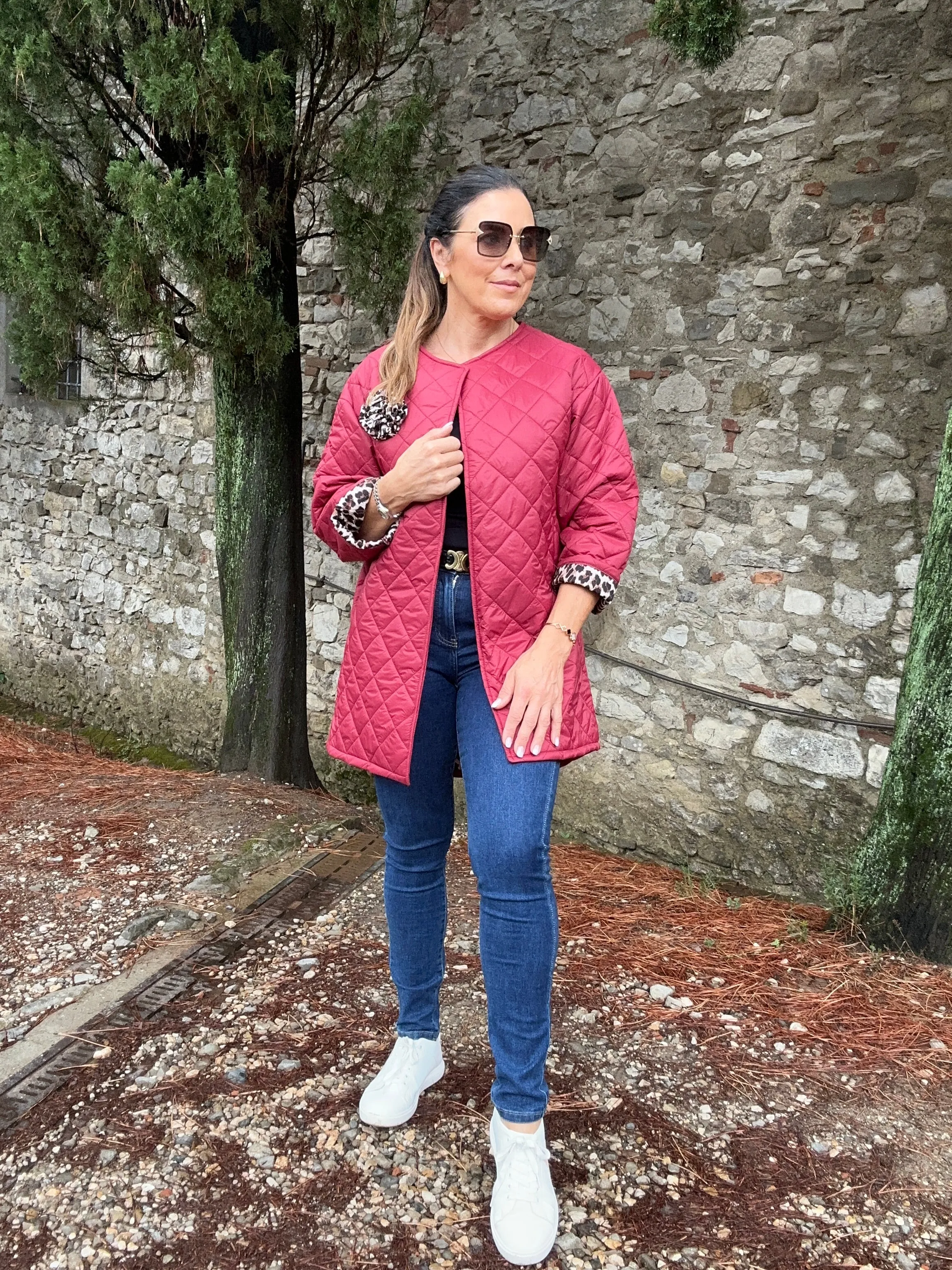 Beatrice Red Leopard Trim Jacket