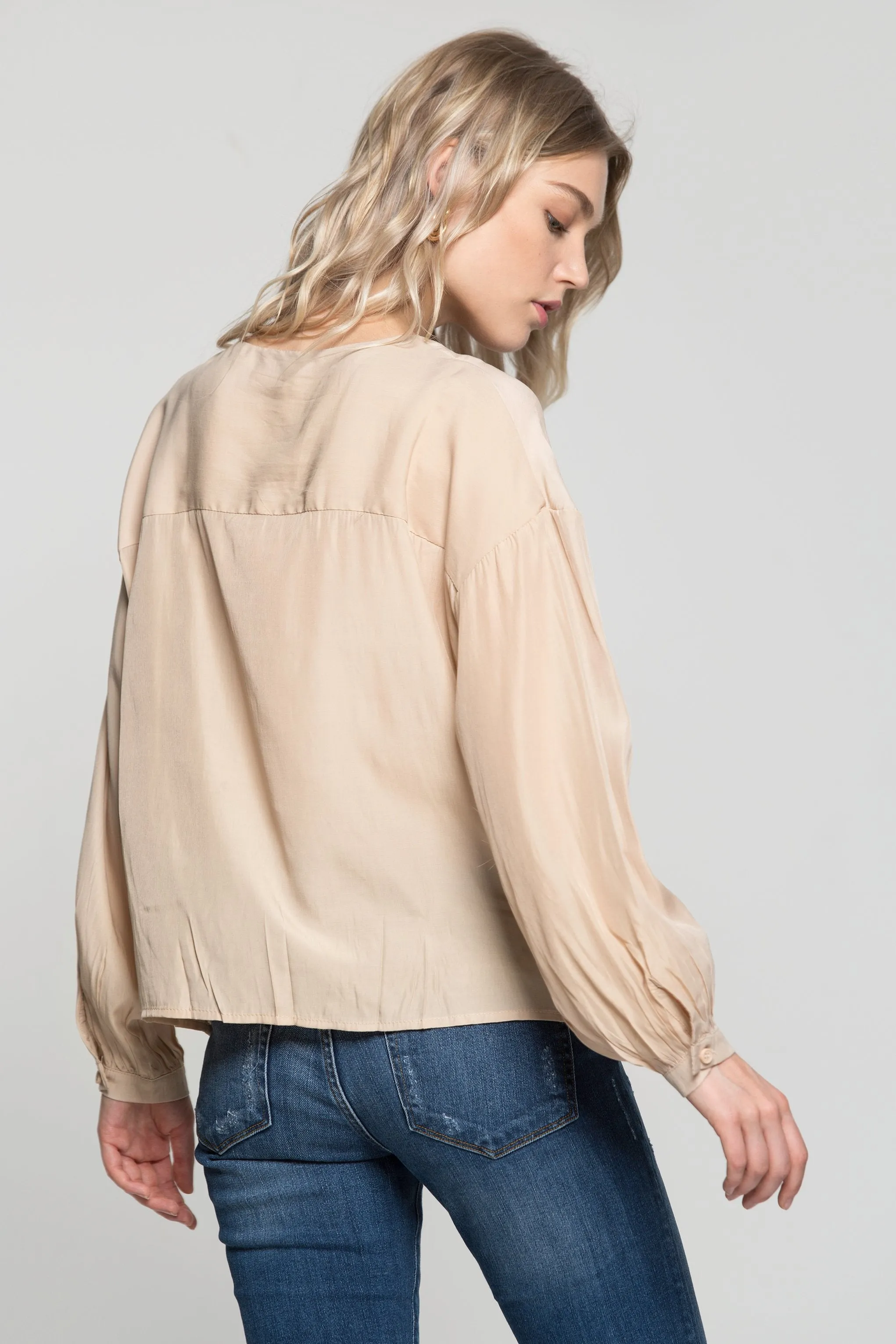 Beige Cinched Button Up Shirt