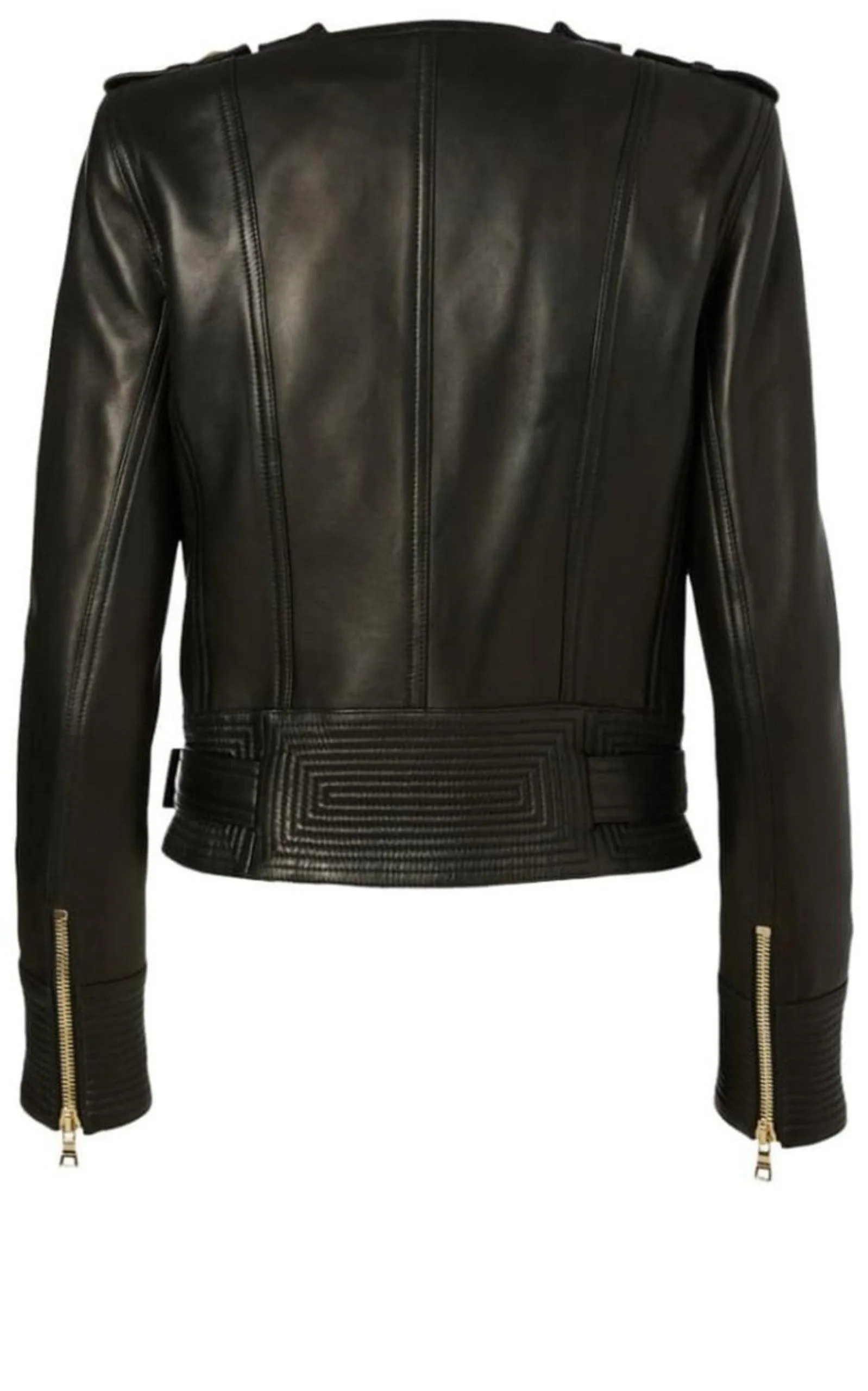 Black Buckle Belt Leather Jacket