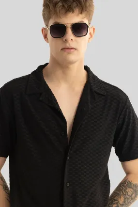Black Self-Design Cuban Shirt