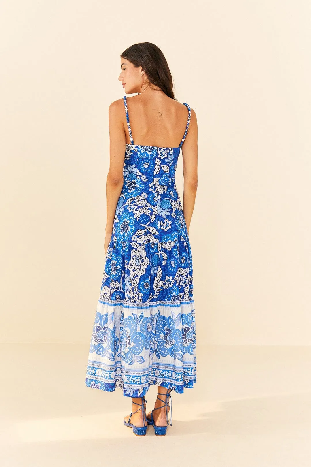 Blue Full Of Flowers Organic Cotton Midi Dress
