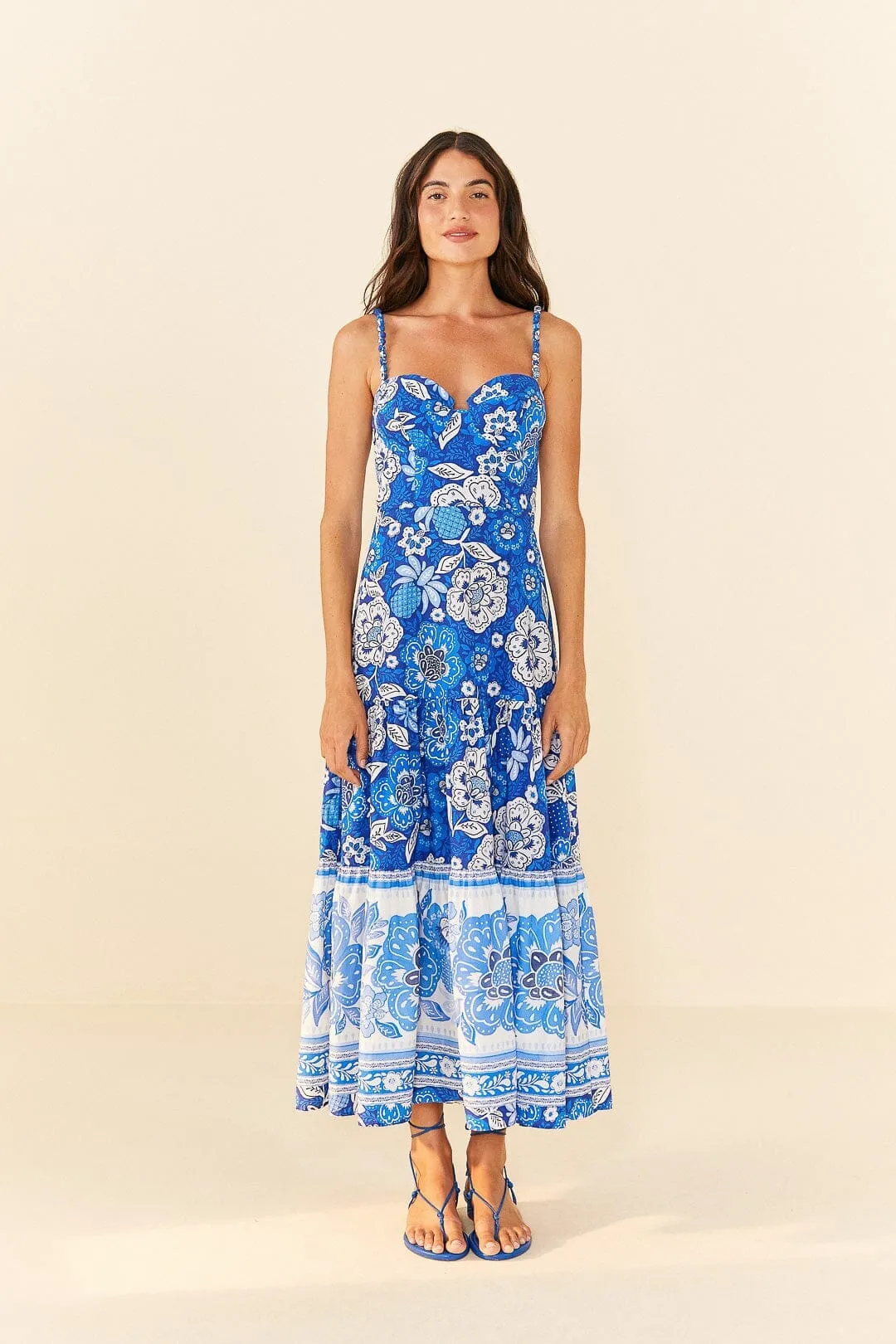 Blue Full Of Flowers Organic Cotton Midi Dress