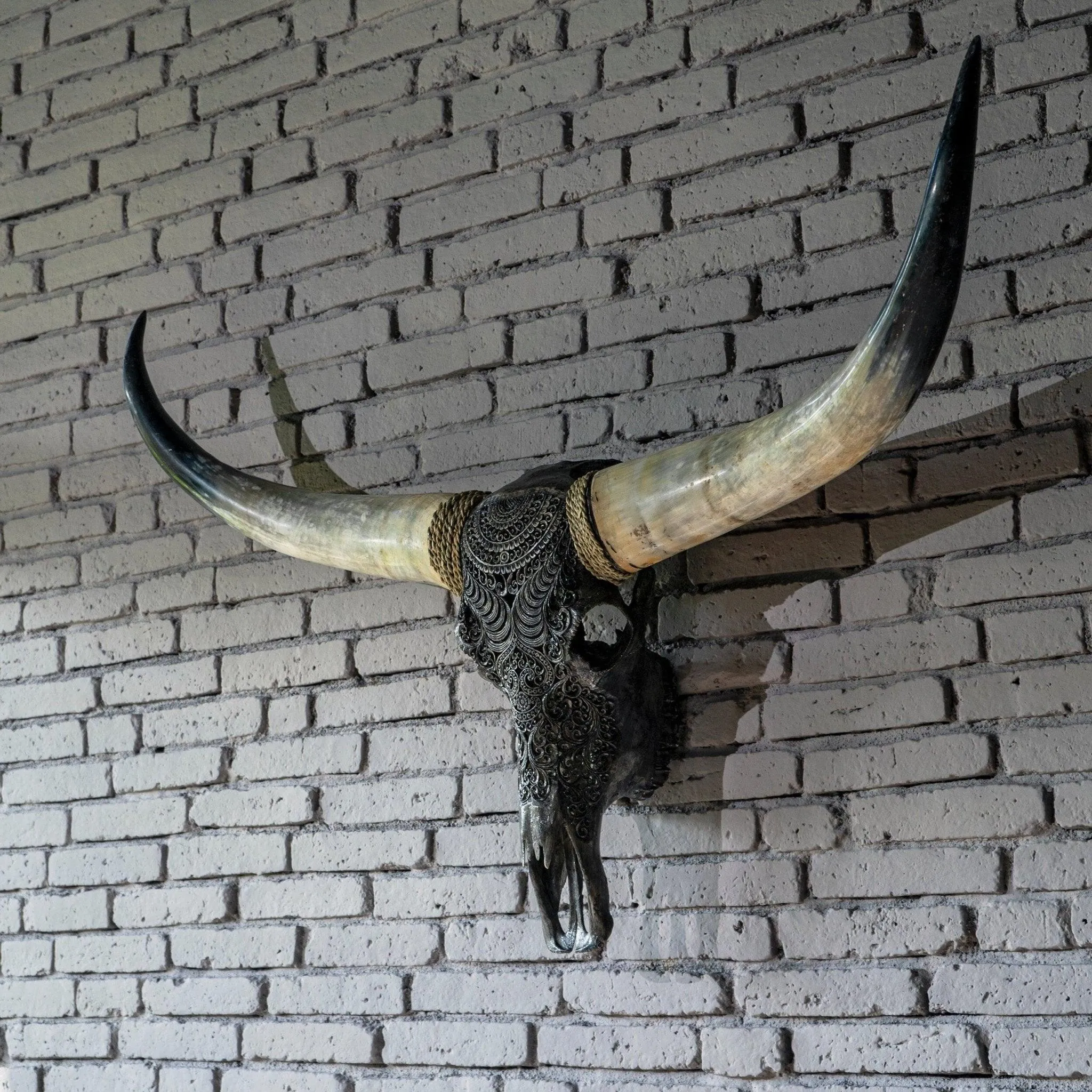 Boho Carved Longhorn Skull