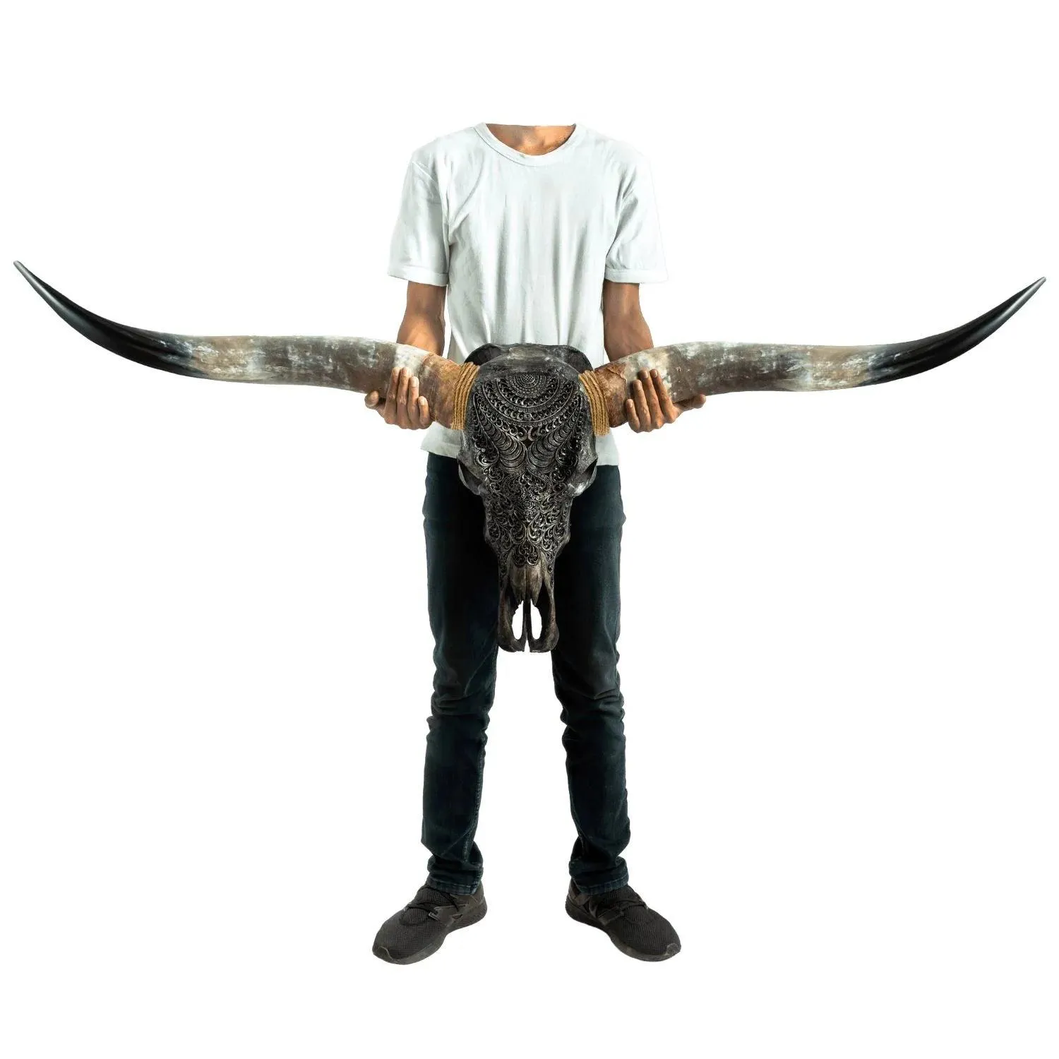 Boho Carved Longhorn Skull