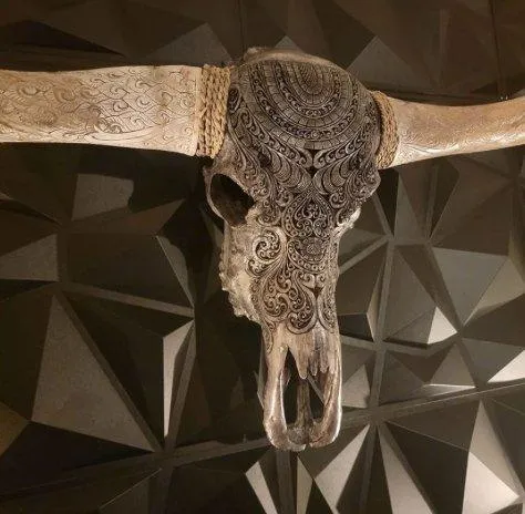 Boho Carved Longhorn Skull