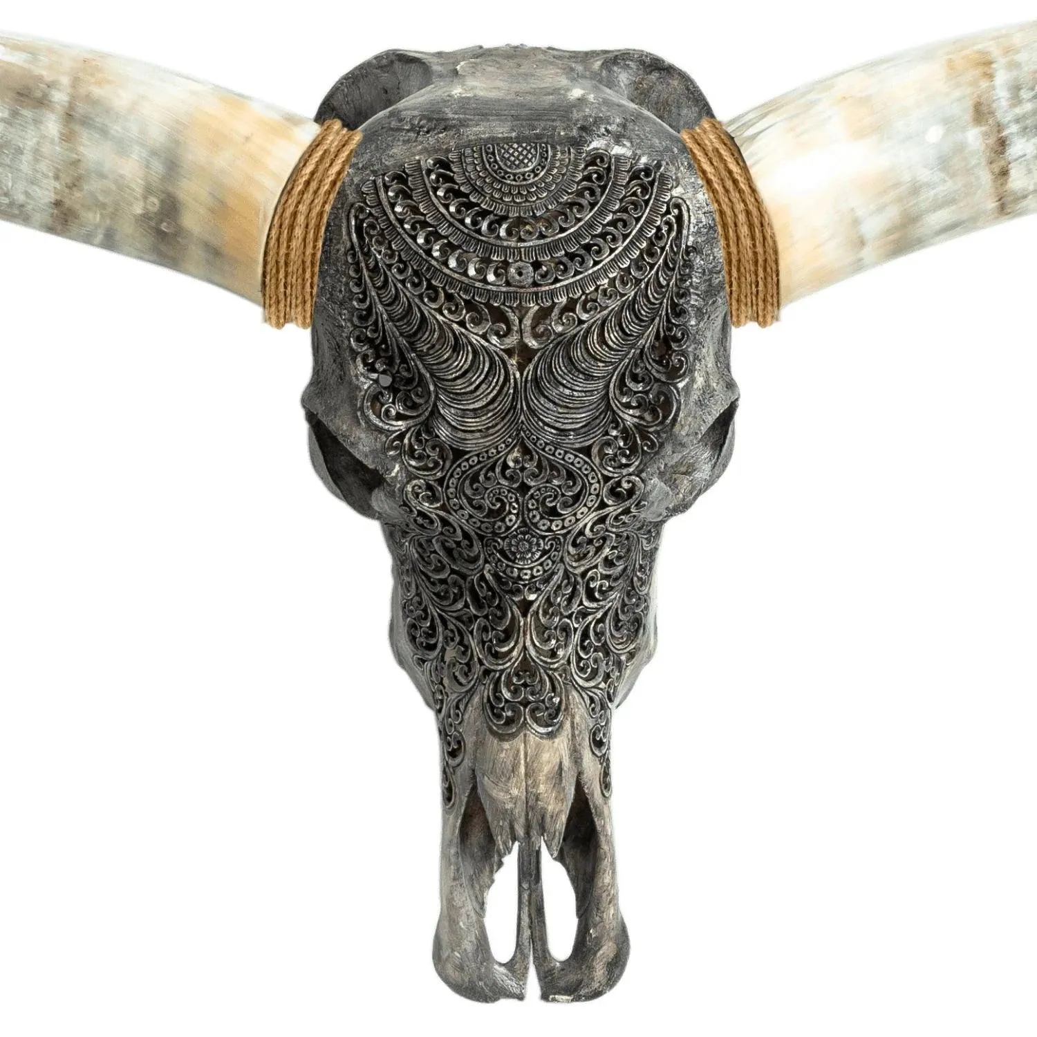 Boho Carved Longhorn Skull
