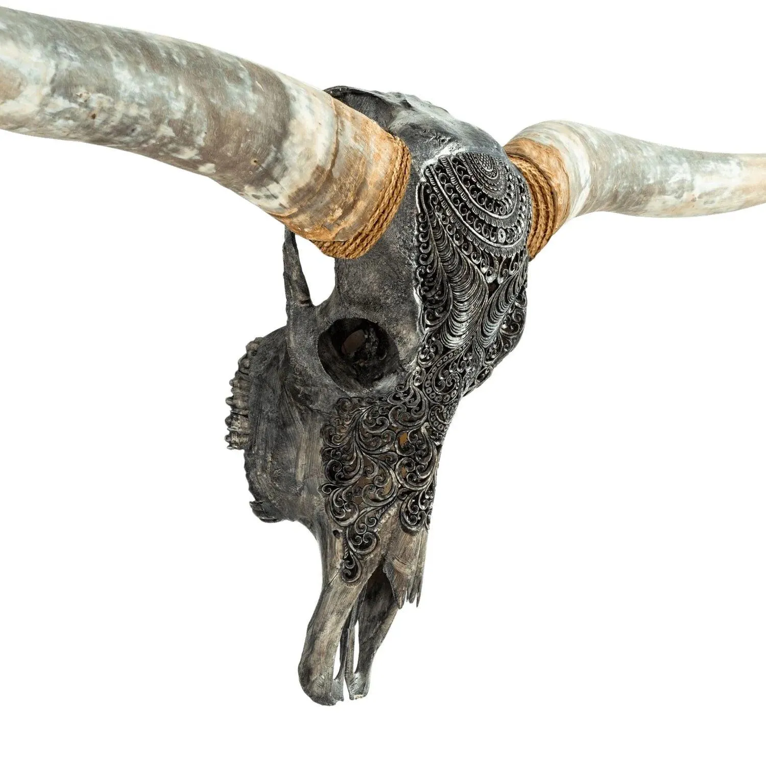 Boho Carved Longhorn Skull