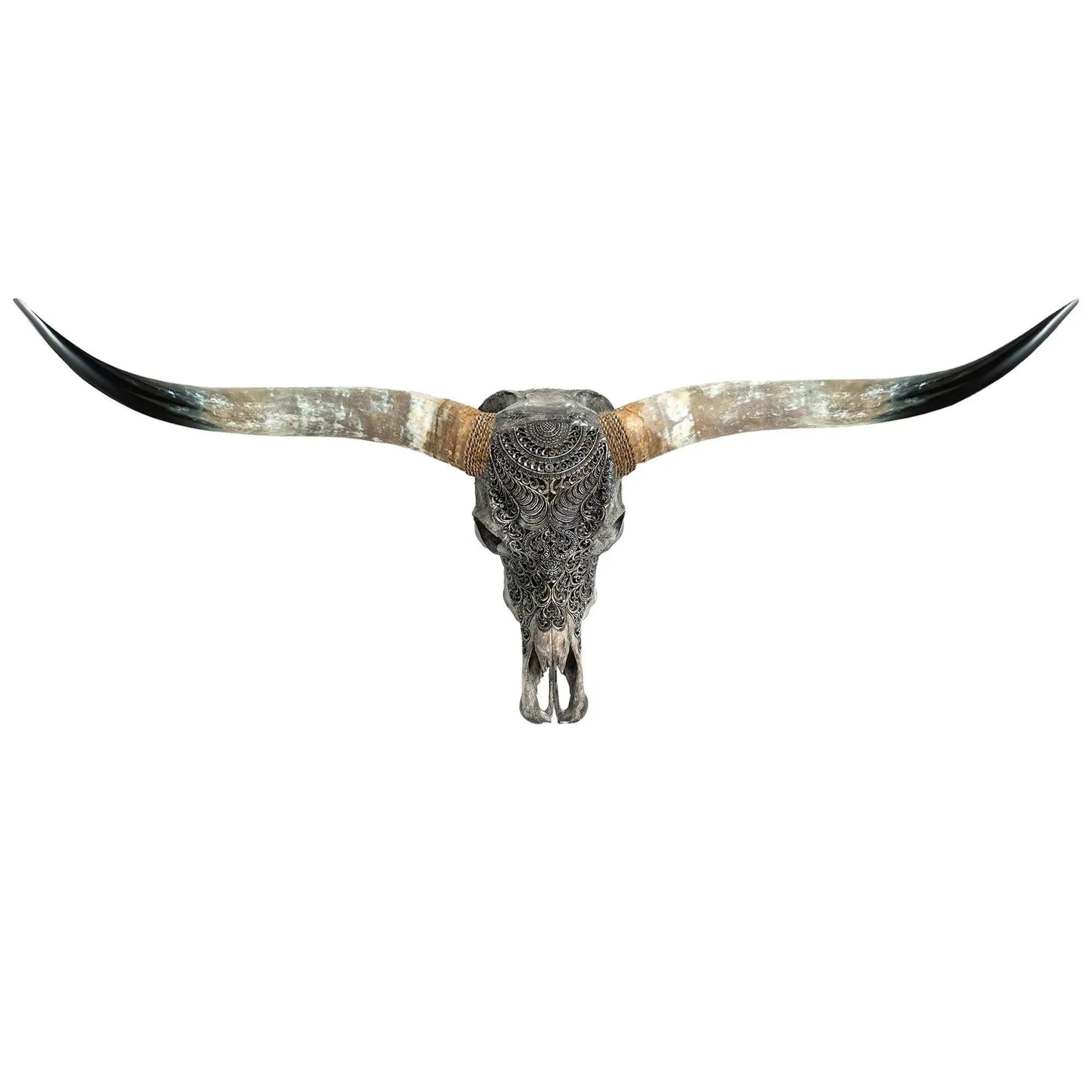 Boho Carved Longhorn Skull